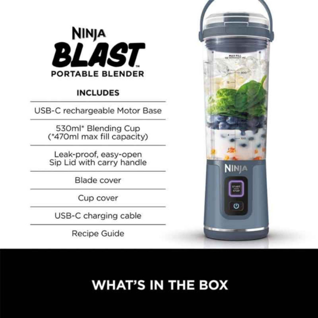 Ninja Blast Cordless Portable Blender | Denim Blue | BC151UKNV Ninja Blast Cordless Portable Blender | Denim Blue | BC151UKNV